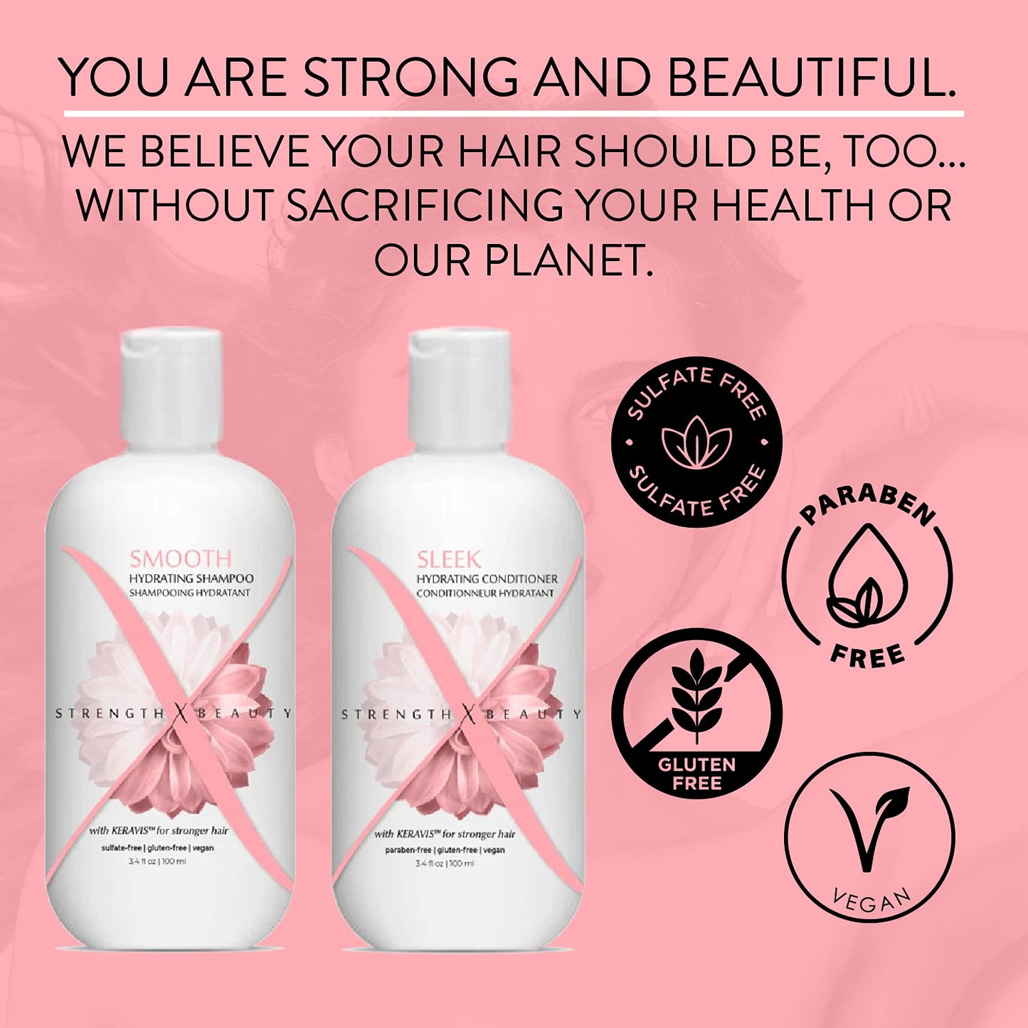 Strength x Beauty - 2 pc. Discovery Set: Smooth | Sleek Shampoo and Conditioner 3.4 oz. Try-Me | Travel Size