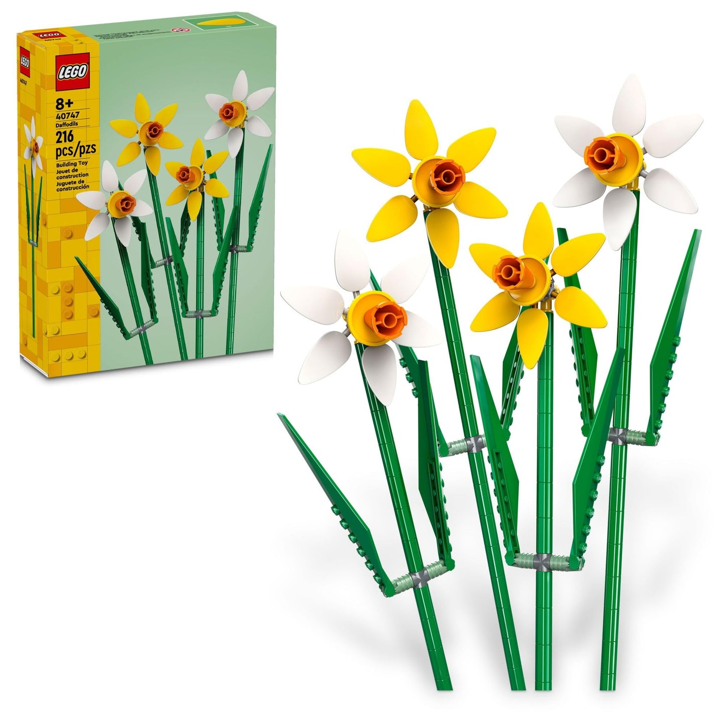 LEGO Daffodils Building Toy for Kids Ages 8+, Artificial Flower Set for Bedroom Decor & Display, Fun Birthday Gift for Girls & Boys, 40747