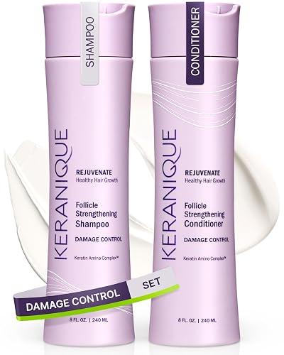 Keranique Damage Control Anti-Breakage Shampoo & Conditioner for Damaged, Thinning Hair - Intense Repair, Strengthening with Keratin, Biotin