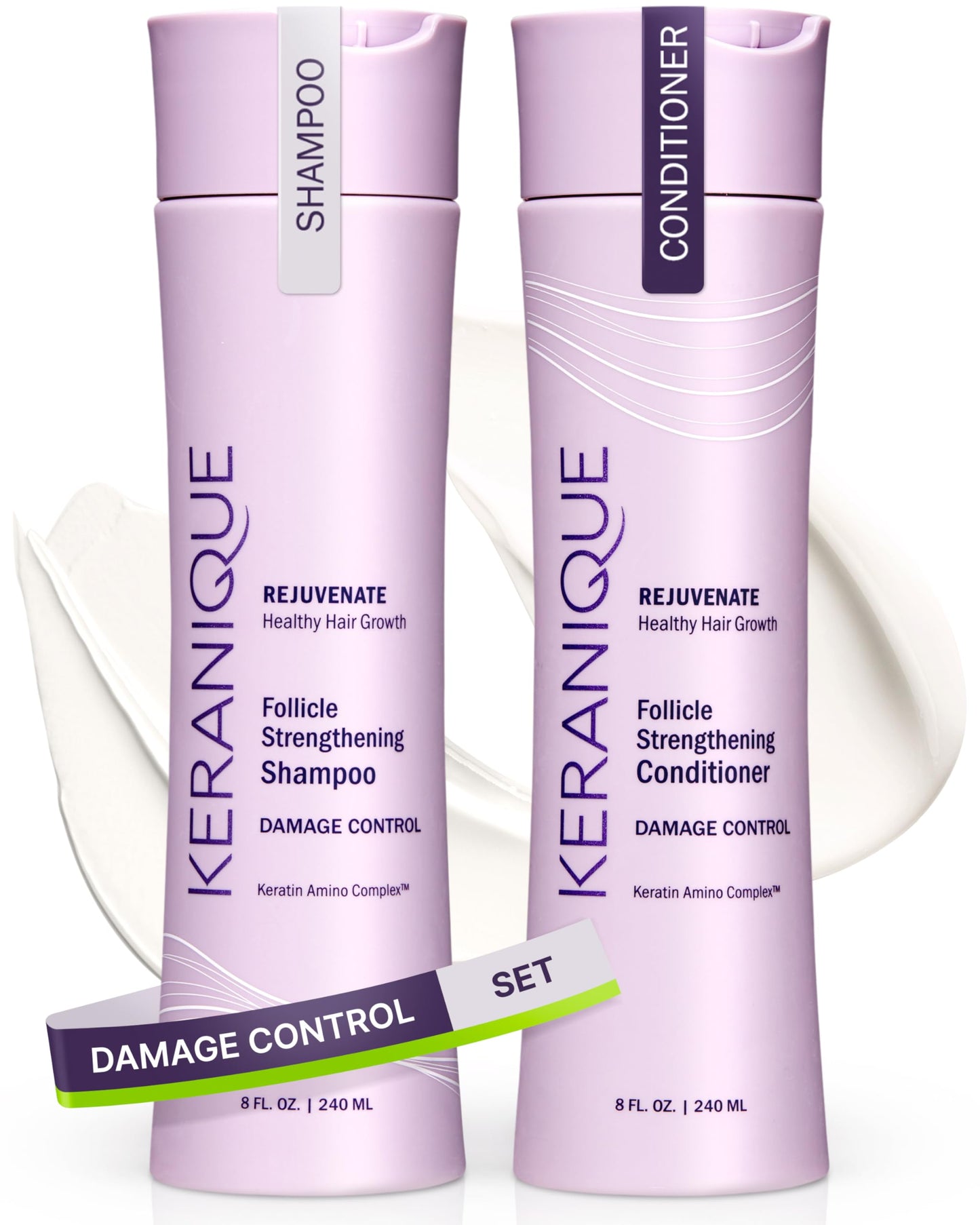 Keranique Damage Control Anti-Breakage Shampoo & Conditioner for Damaged, Thinning Hair - Intense Repair, Strengthening with Keratin, Biotin