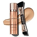 LUMINESS Silk Airbrush Spray Foundation & Buffing Brush Kit - Full Coverage Foundation & Dual-Sided Buffing Brush - Buildable Coverage, Anti-Aging