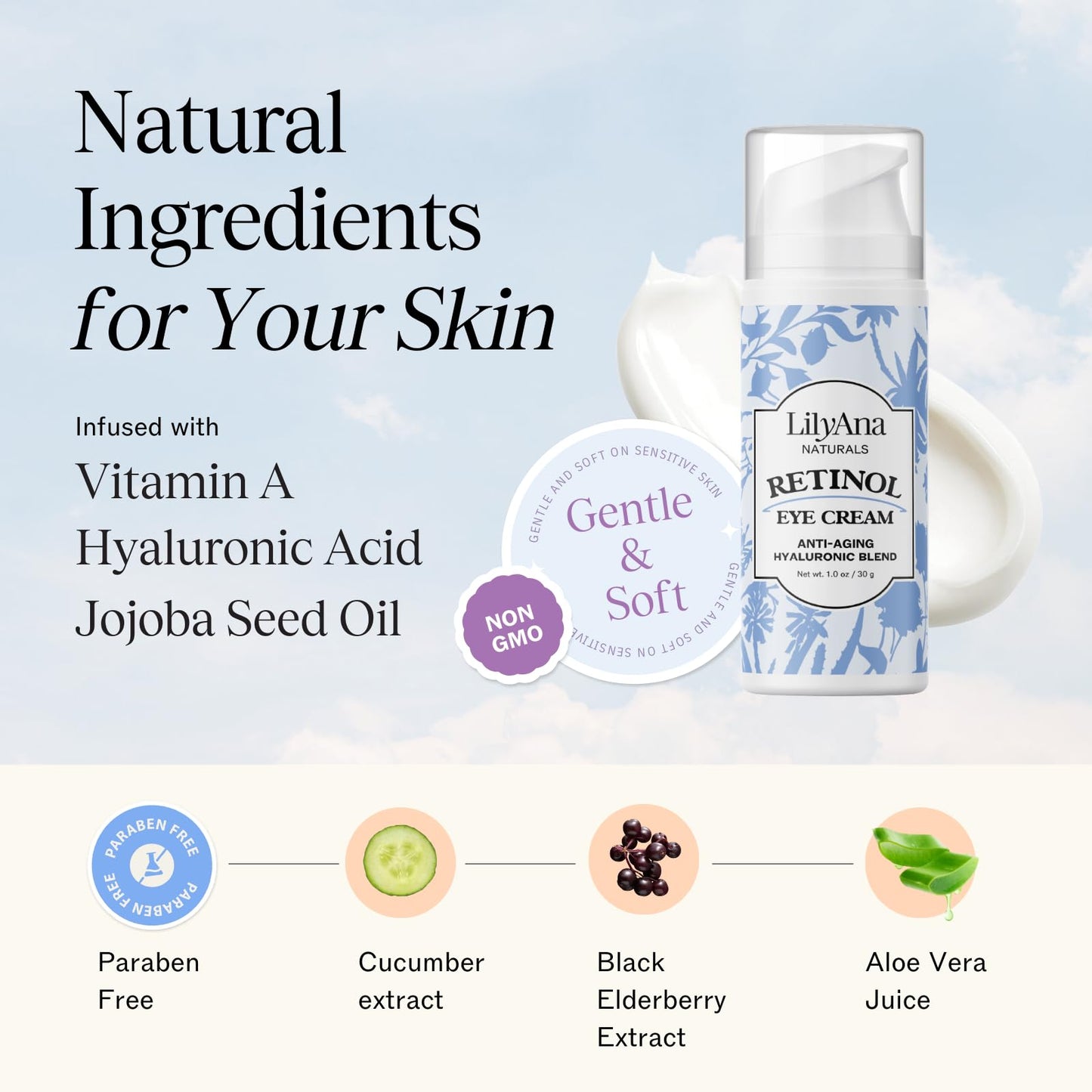 LilyAna Naturals Eye Cream - Eye Cream for Dark Circles and Puffiness, Under Eye Cream, Anti Aging Eye Cream Reduce Fine Lines and Wrinkles (1.0
