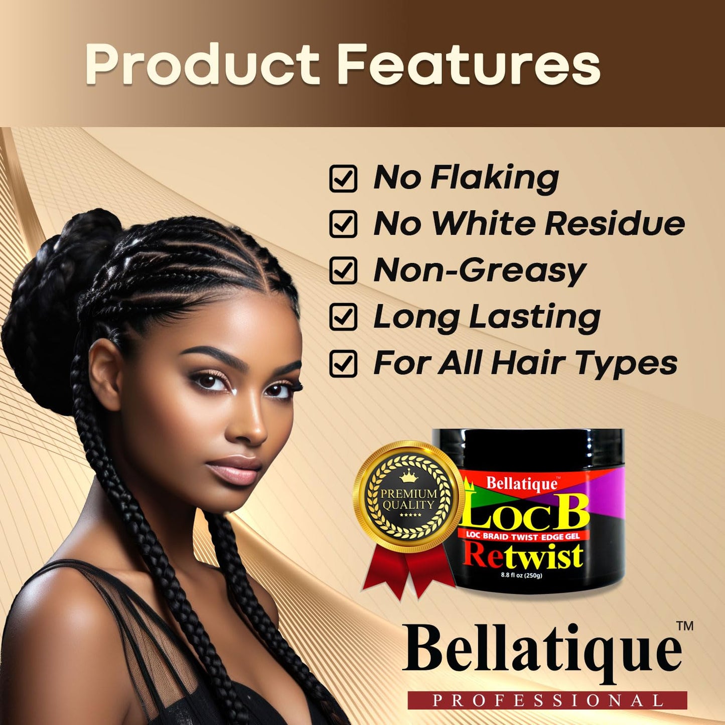 Loc B Retwist Loc, Braid, Twist, Edge Gel for Natural, Relaxed, Dry, Dull, & Brittle Hair (8.81 oz)