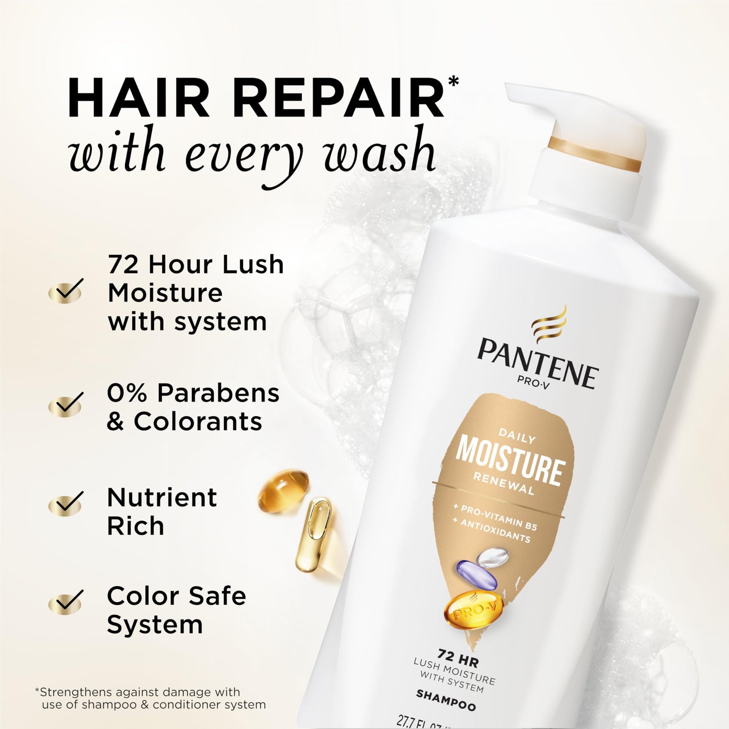 Pantene 2-in-1 Shampoo & Conditioner, Daily Moisture Renewal - Pro-V Nutrients for Dry, Color-Treated, Straight to Curly Hair, 72-Hour Hydration