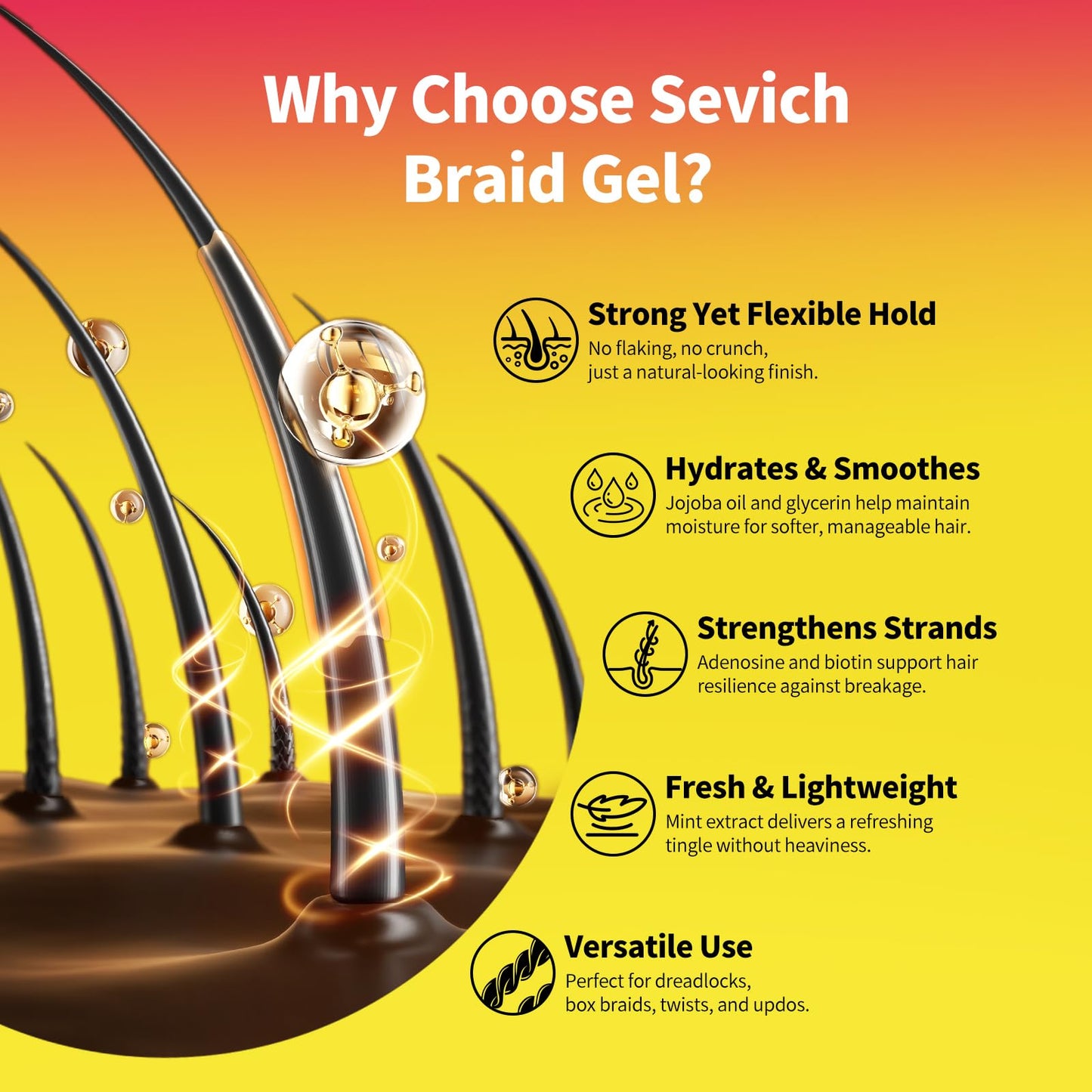 SEVICH Biotin Care Braid Gel - Extreme Hold Braid Wax, Shining Curly Hair Gel, Hair Damage Repair Formula High Shine Braiding Gel & Edge Control