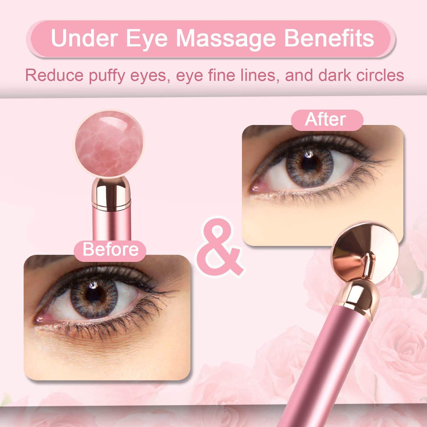 ZS ZESHIN Upgrade 2 in 1 Vibrating Jade Facial Massager Roller, Electric Rose Quartz Eye Face Roller to Press Skin Cream Oil for Anti-Aging Reducing