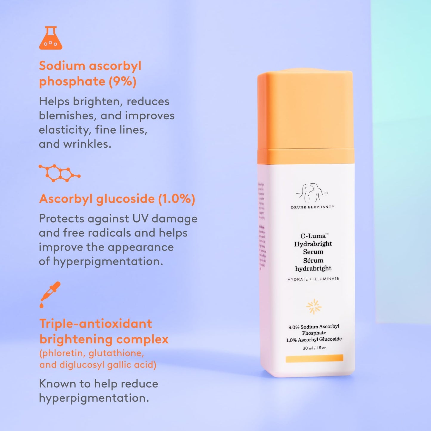 Drunk Elephant C-Luma Hydrabright Serum - 30 ml/1 fl oz - 10% Hydrating Vitamin C - Clean Clinical Skincare - Cruelty-Free - Dermatologist-Tested
