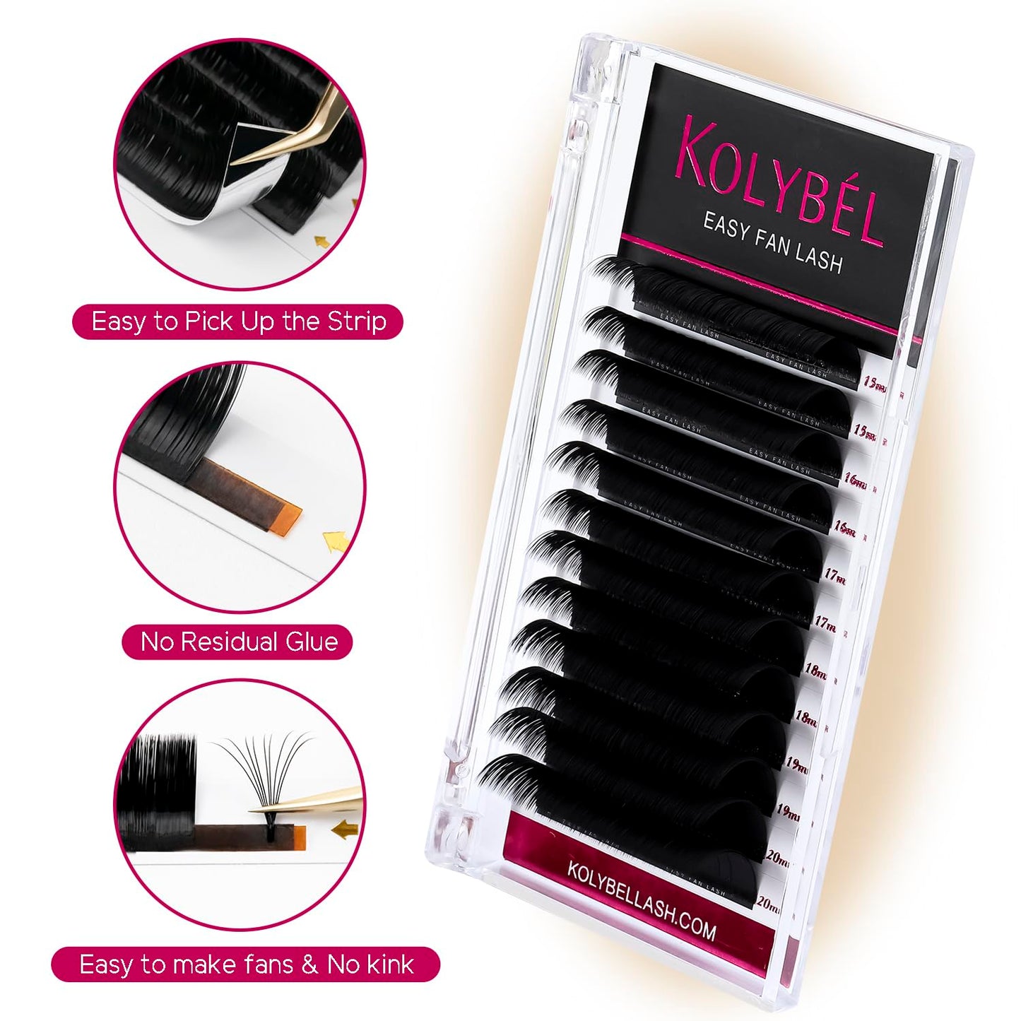 KOLYBEL Eyelash Extensions Easy Fan Lashes 0.03 Thickness C Curl 18mm Single Length Auto Blooming Lash Extension Volume Lashes Lasting Self Fanning