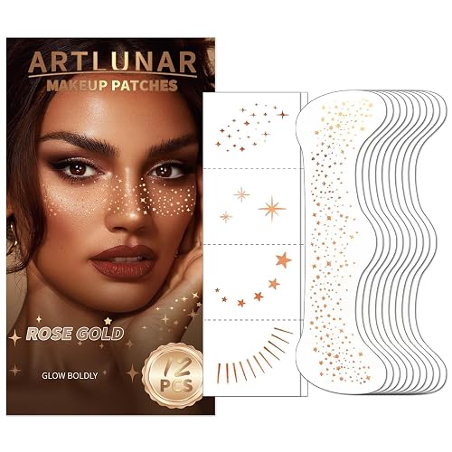Artlunar 12Pcs Face Glitter Makeup Patches, Glitter Makeup Accessories for Women & Girls, Perfect for Music Festivals, Easter, Concerts, Parties
