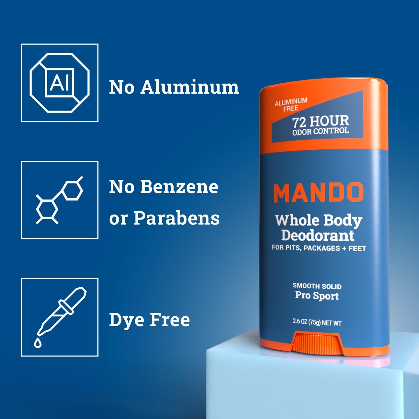 Mando Whole Body Deodorant For Men - Smooth Solid Stick - 72 Hour Odor Control - Aluminum Free, Baking Soda Free, Skin Safe - 2.6 ounce (Pack of 2) Beauty and Personal Care Mando