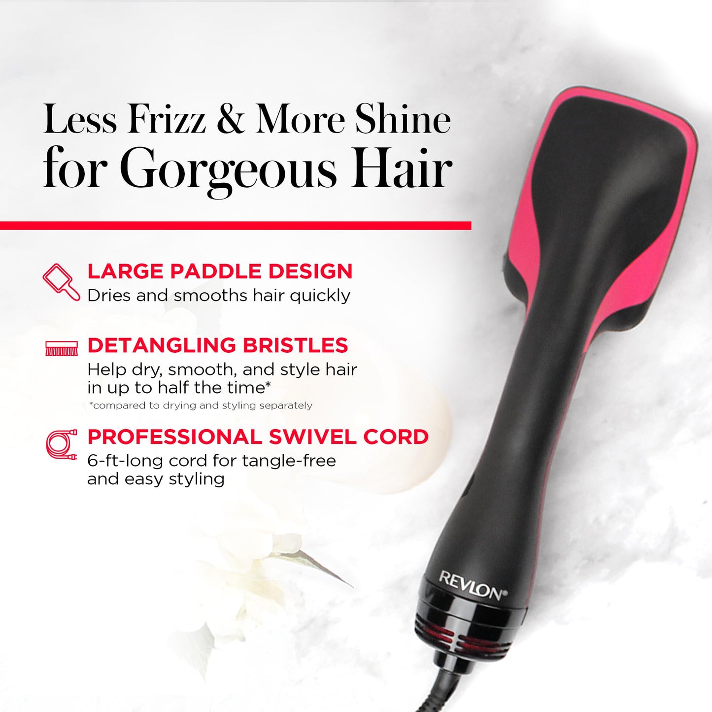 REVLON One-Step Hair Dryer and Styler, All-in-One Detangling and Straightener Brush for Salon-Quality Smooth, Straight Hair, More Shine and Less