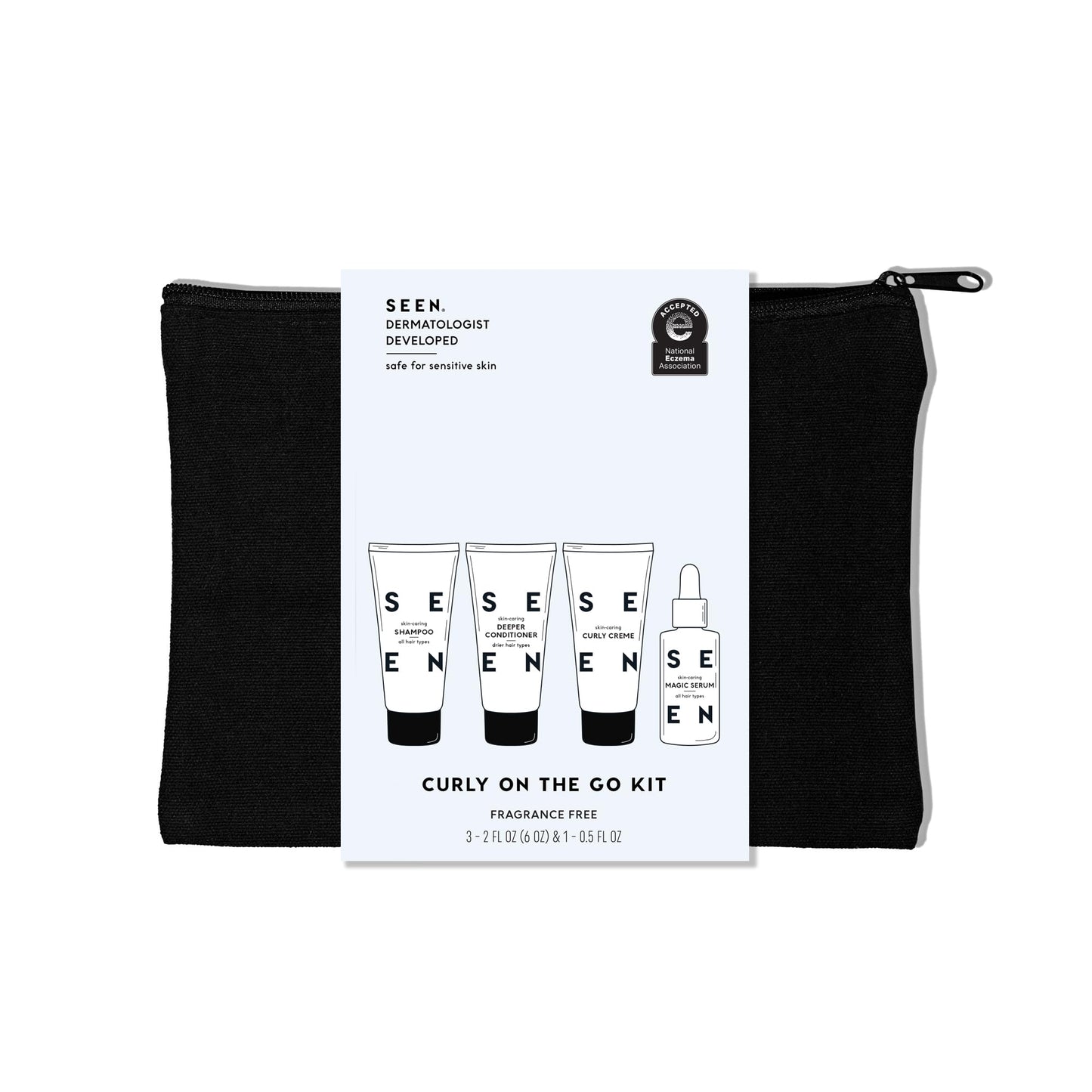 SEEN Curly On The Go Kit, Fragrance Free - Non-Comedogenic & Safe for Sensitive Skin - Curl-Defining Styling Hair Bundle - Anti Frizz - Heat
