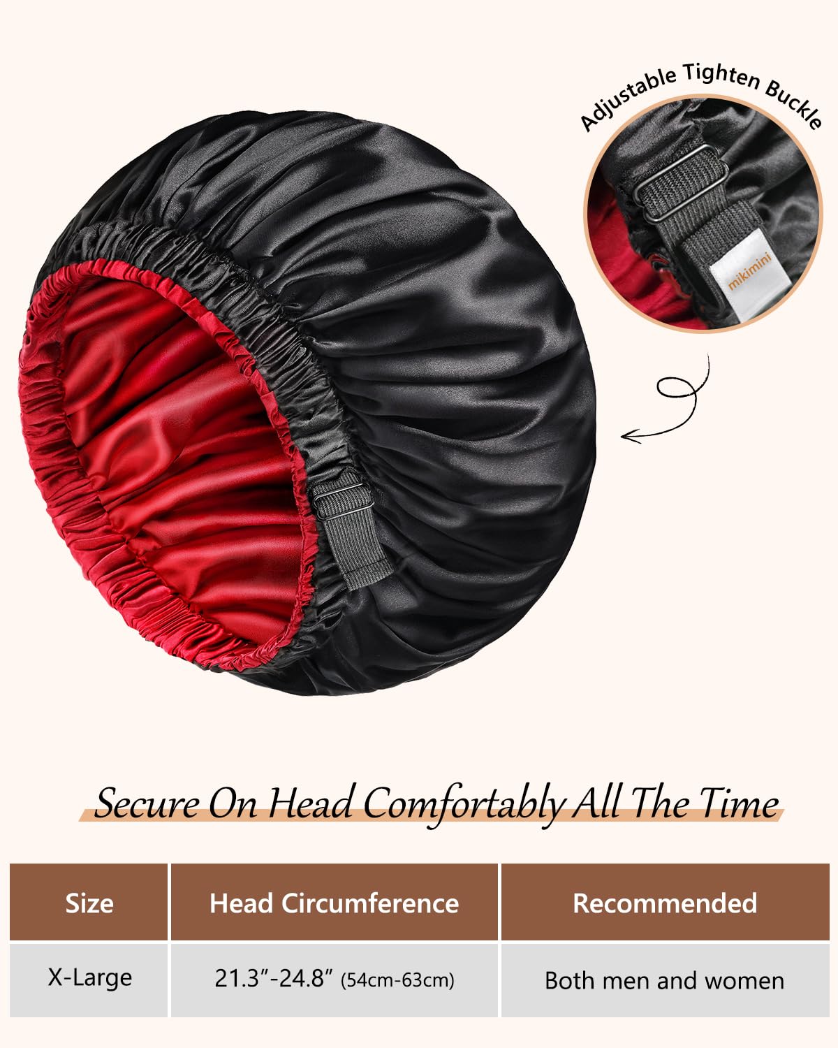mikimini Satin Bonnet for Men and Women, Reversible Double Layer Sleeping Bonnet for Hair Braids with Anti-slip Adjustable Elastic Band Super Soft