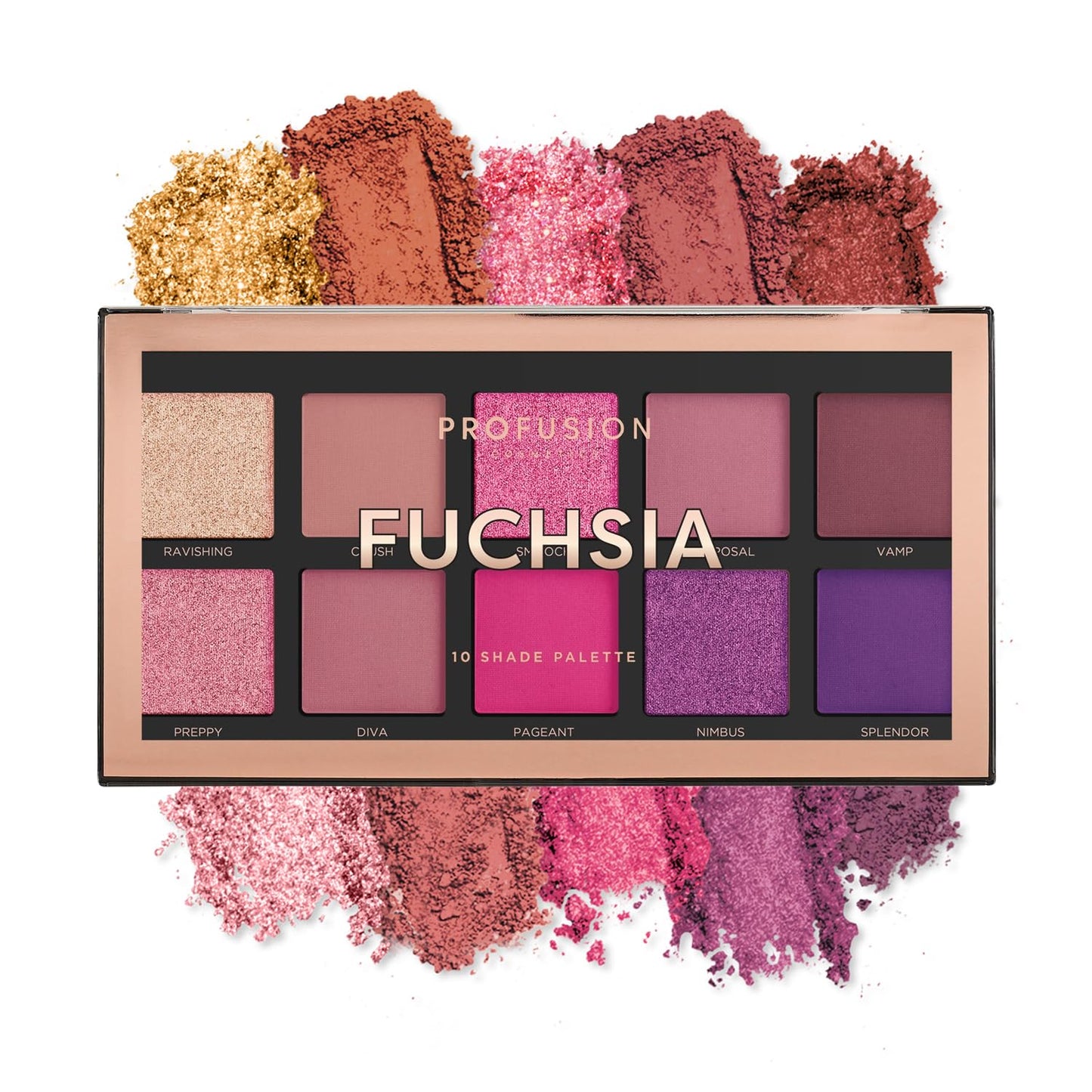 Profusion Cosmetics Fuchsia 10 Shades Eyeshadow Palette - Highly Pigmented, Long-Wearing, Intense Colour Payoff, Easy to Blend, Vegan & Cruelty-Free…