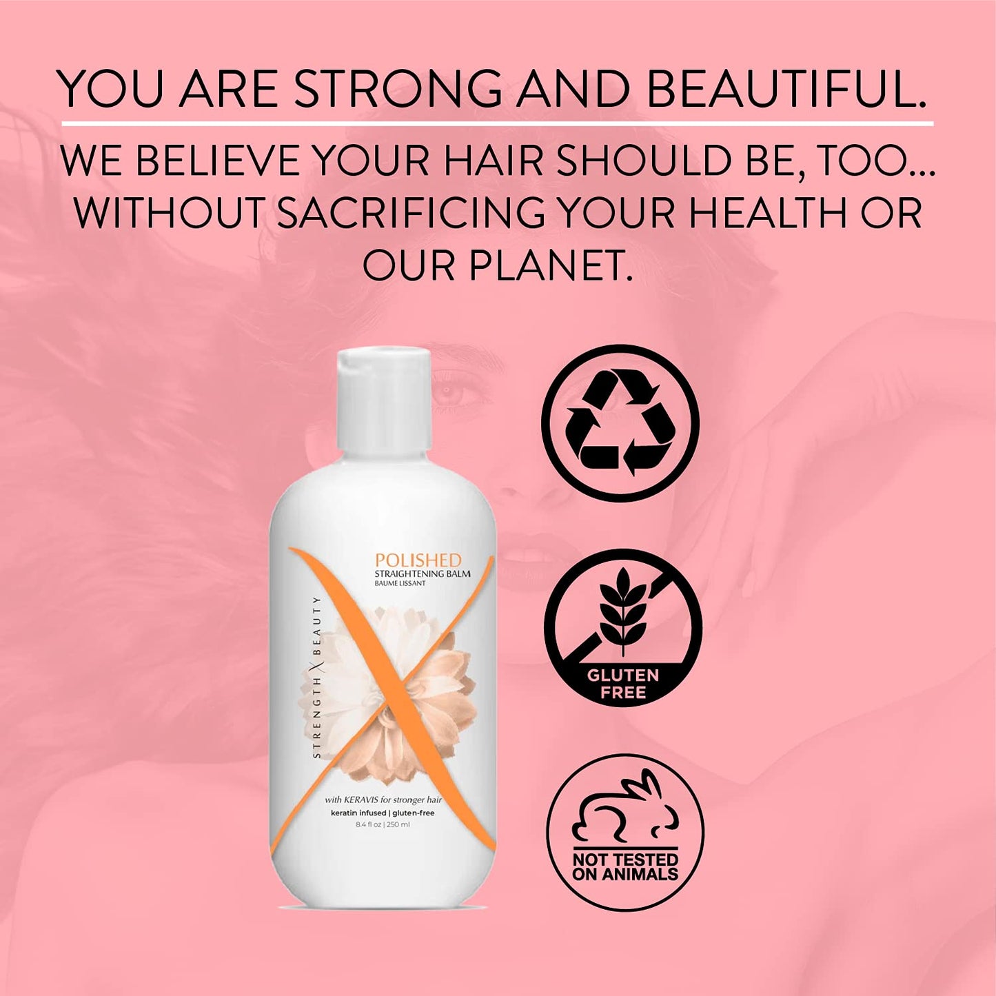 Strength x Beauty - Polished Smoothing Balm - Frizz Eliminating Shine Balm for Smooth, Silky Hair - Keratin-Infused Gluten-Free Formula w/Keravis PE