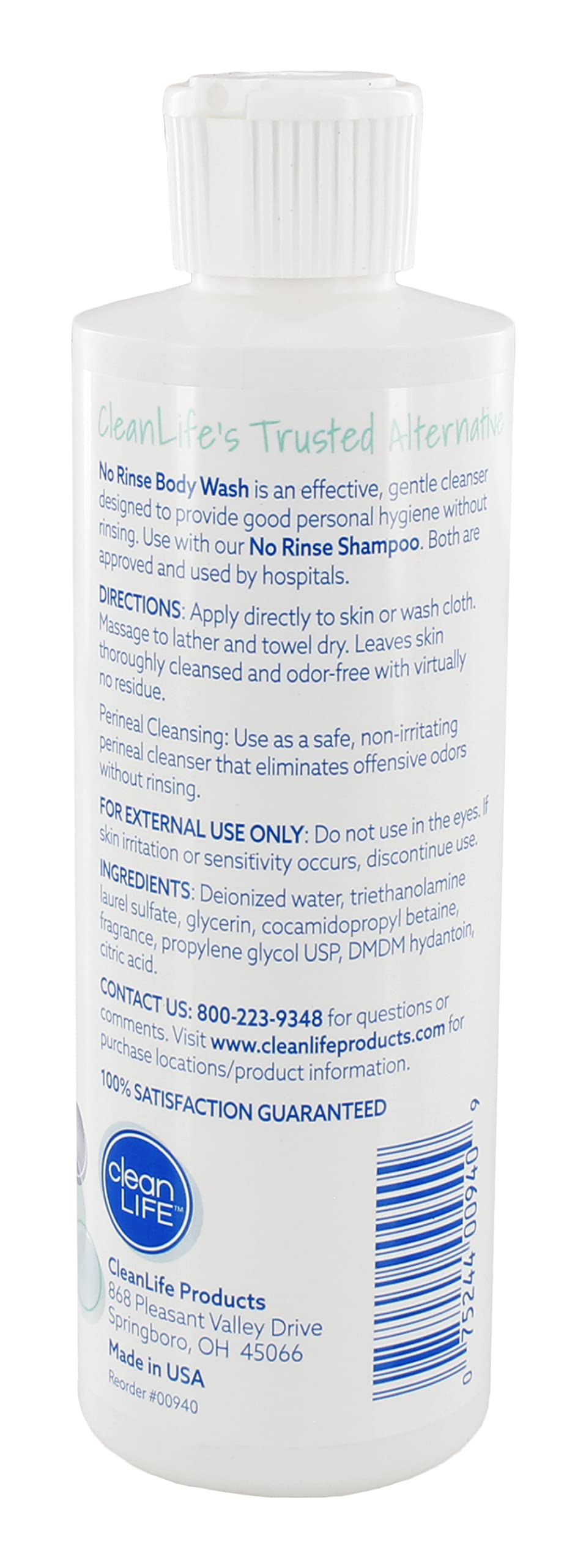No-Rinse Body Wash 8 fl oz (Pack of 2) - Waterless, Rinse Free Formula Cleans, Moisturizes & Eliminates Odor | Sensitive Skin Safe | For Surgery