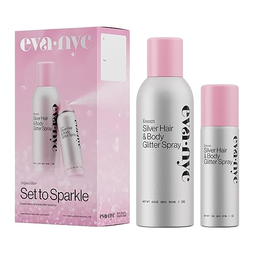 Eva NYC Kweeen Silver Hair and Body Glitter Spray Set - Original Ultra Shimmery Glitter, New Look - Adds Shine + Non-Sticky - Quick Drying Spray