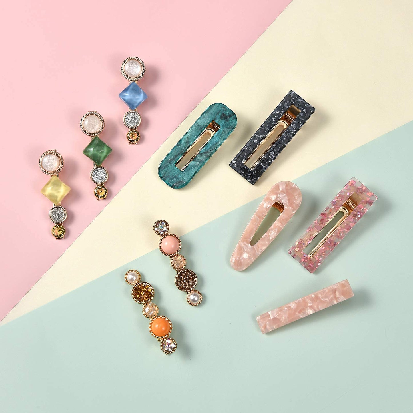 Mehayi 20 PCS Pearls and Acrylic Resin Hair Clips, Handmade Hair Barrettes, Marble Alligator bobby pins, Glitter Crystal Geometric Hairpin, Elegant
