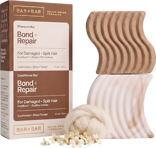 Bar and Bar Shampoo and Conditioner Bar Set - Bond + Repair - Strengthening Solid Hair Care Duo - Damaged Hair - Breakage Repair - Cashmere & Shea