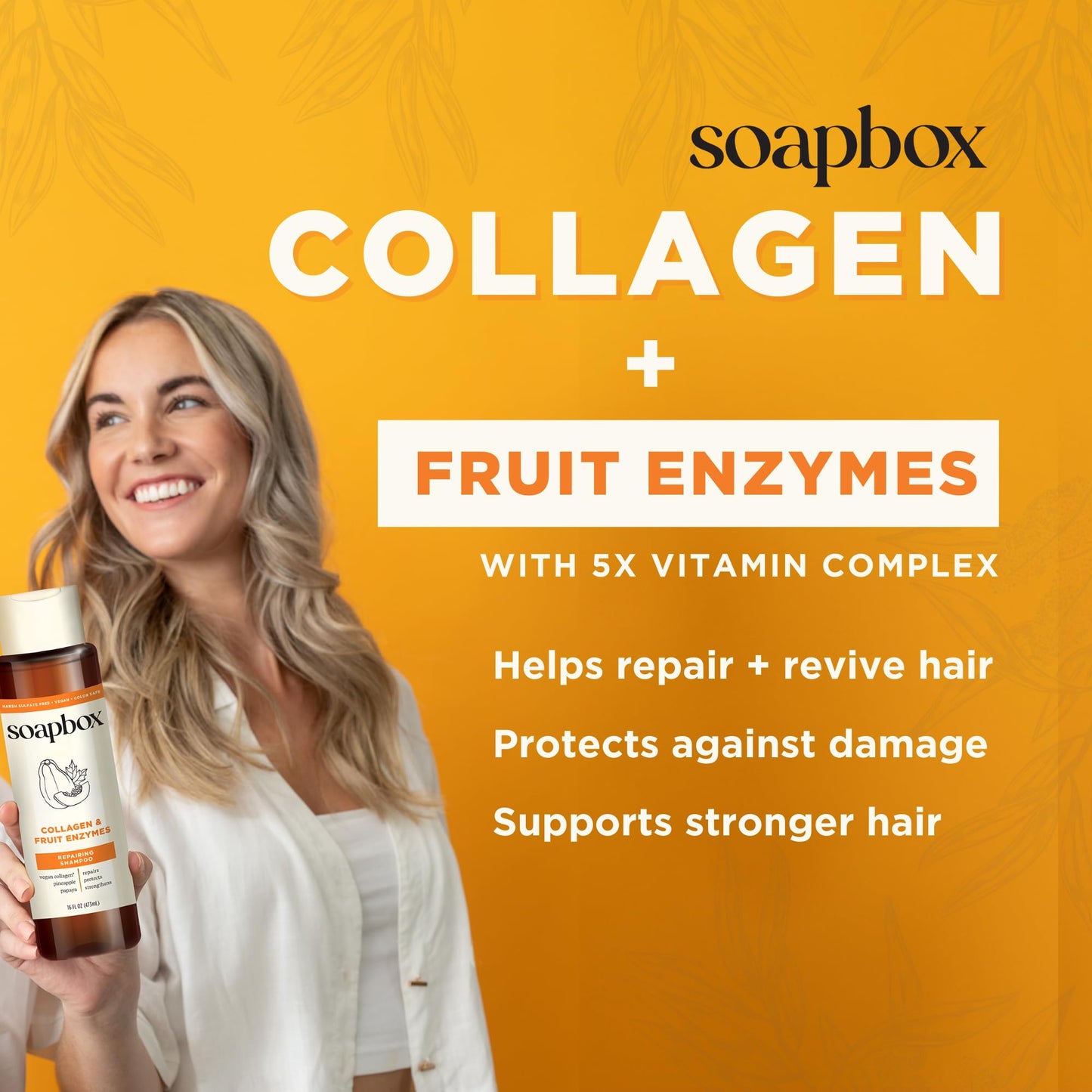 Soapbox Collagen & Fruit Enzymes Shampoo & Conditioner Set, Protects, Repairs & Strengthens Hair - Clean Ingredients Free of Harsh Chemicals