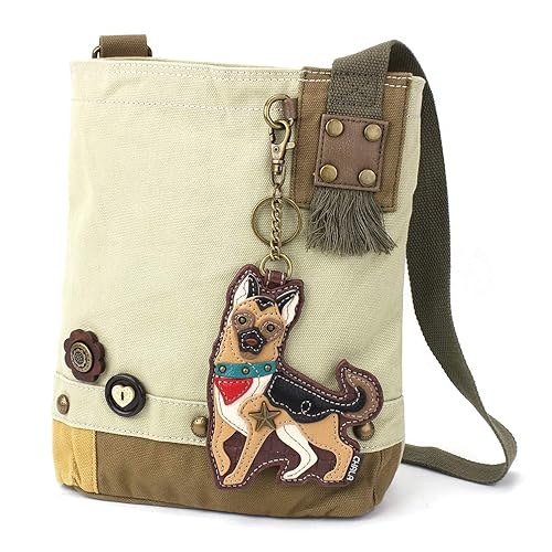 CHALA Womens' Canvas Patch Crossbody Handbag with Keyfob- Sand (Germanshepherd- Sand)