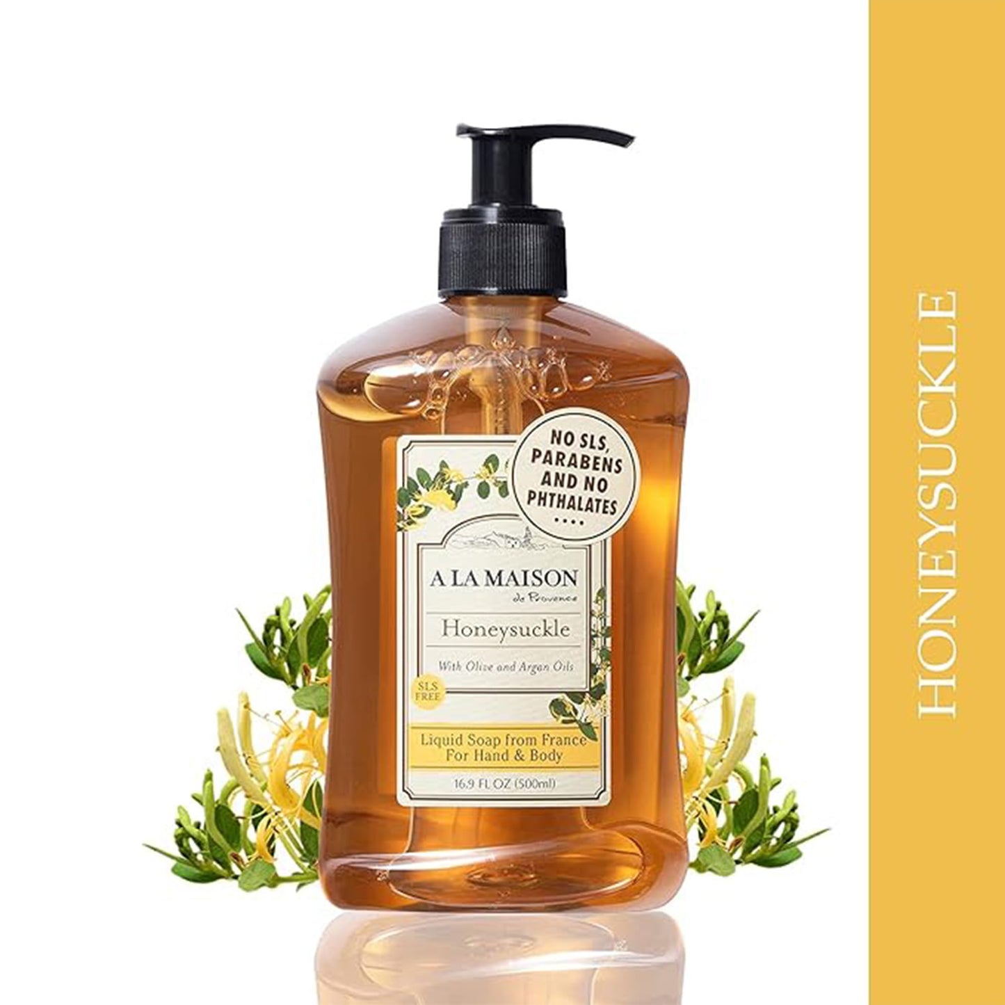 A LA MAISON French Liquid Hand Soap, Honeysuckle - Natural Hand Wash Made with Essential Oils - Biodegradable, Plant-Based, Vegan, Cruelty-Free