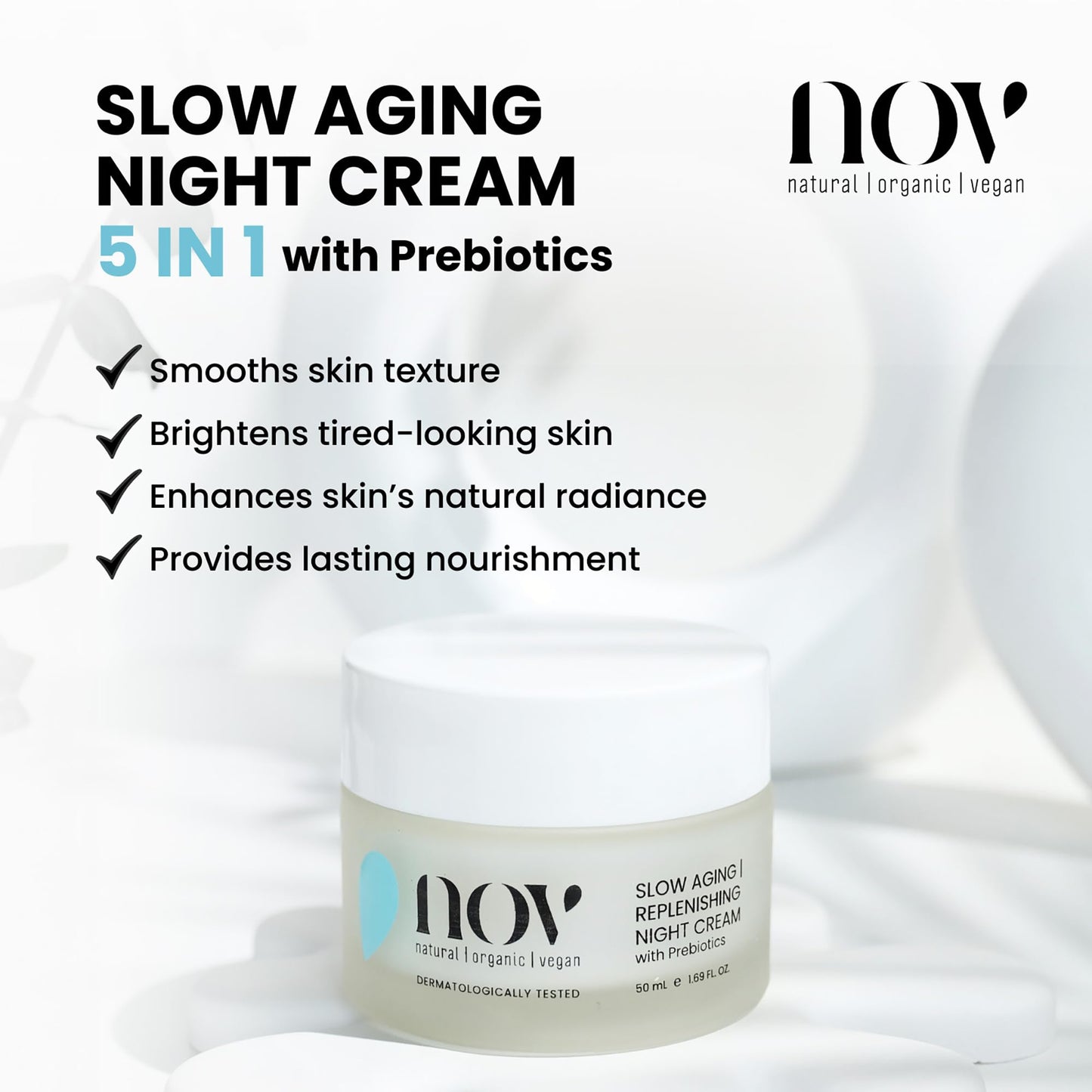NOV Slow Aging Replenishing Night Cream - Face Moisturizer with Rose Hip Oil - Moisturizer Face Cream to Reduce Fine Lines and Aging Spots - 1.69 oz