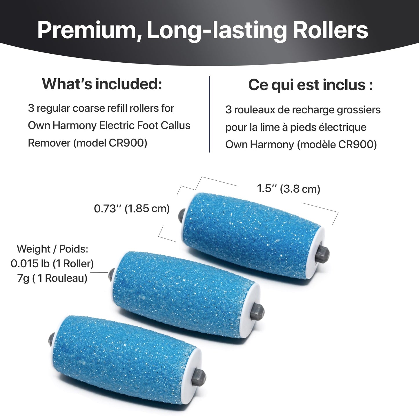 Own Harmony Refill Rollers Best Fit for Electric Callus Remover CR900 - Foot Care for Healthy Feet - Pedicure File Tools - Replacement 3 Pack (Regular