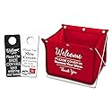 Mediz Foldable Shoe Cover Holder (Red) with Bonus: 1 Door Hanger Double Sided - Please Use Shoe Covers