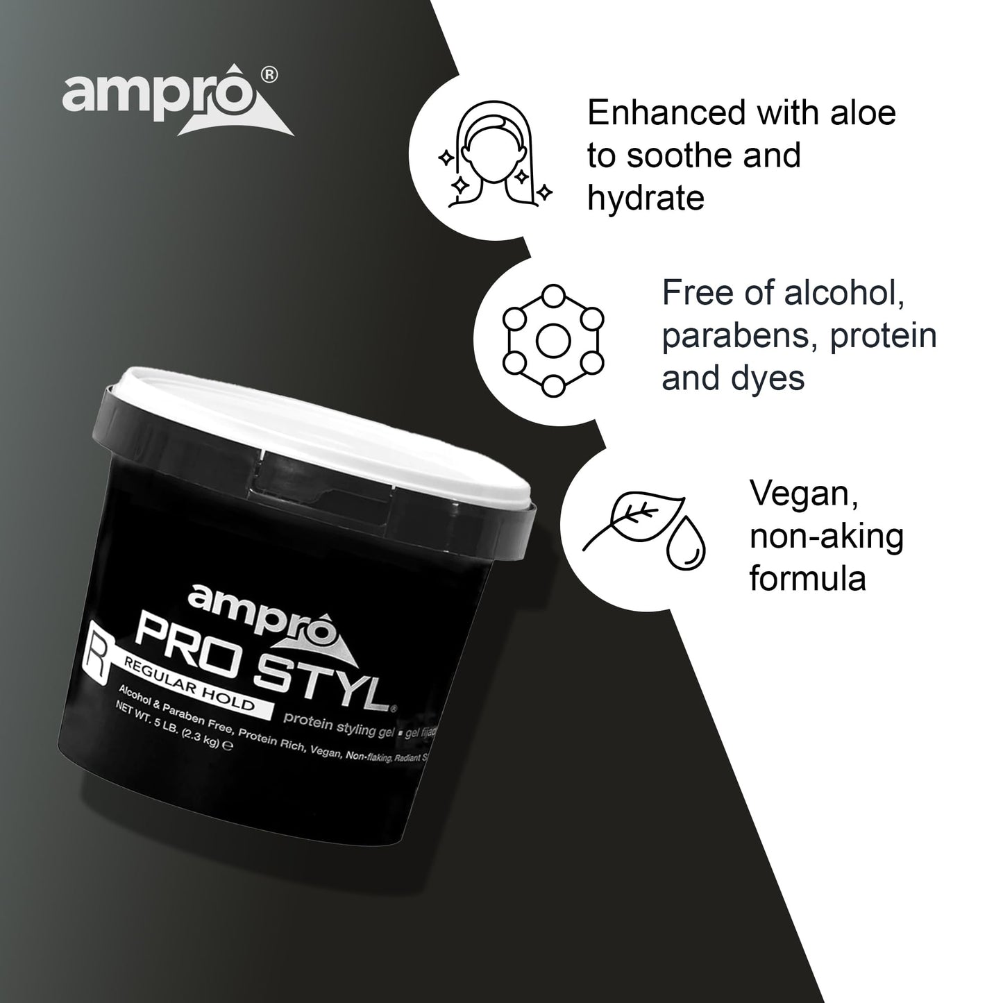 AmPro Pro Styl Styling Gel - Protects and Strengthens Your Strands - Non-Flaking, Alcohol Free, Vegan Formula - Flexible, Touchable Hold for All Hair