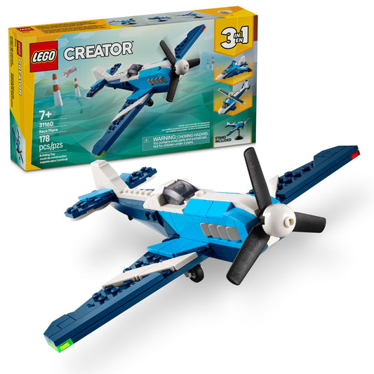 LEGO Creator 3 in 1 Aircraft Race Plane 31160, Buildable Airplane, Fighter Jet or Helicopter Toy, Fun Gift for Kids, Boys & Girls Ages 7+