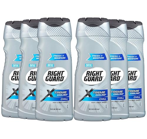 Right Guard Xtreme Cooling Hair and Body Wash, Chill, 16 Oz (Pack of 6)