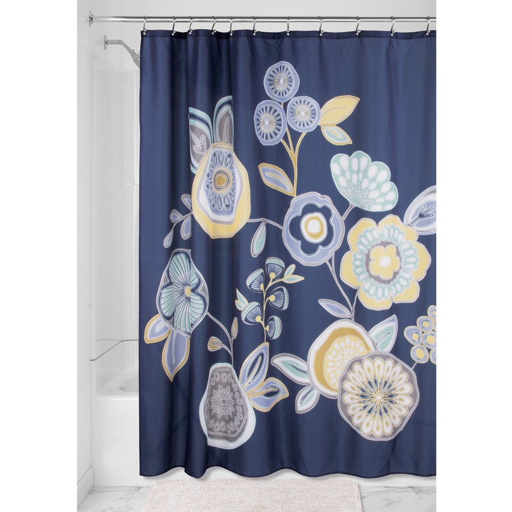InterDesign Garden Floral Fabric Shower Curtain - 72" x 72", Navy Multi Color