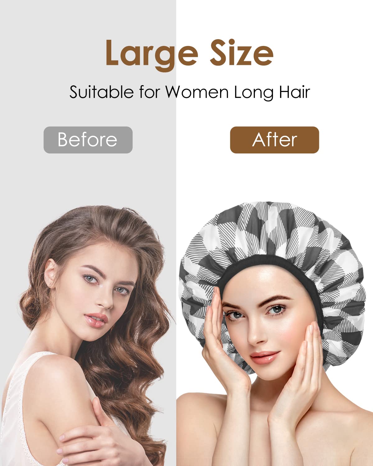 Auban Shower Cap, Shower Cap for Women Terry Cloth Lined EVA Exterior Reusable Double Layer Waterproof, Large Bath Hair Cap, Hotel Travel Essentials