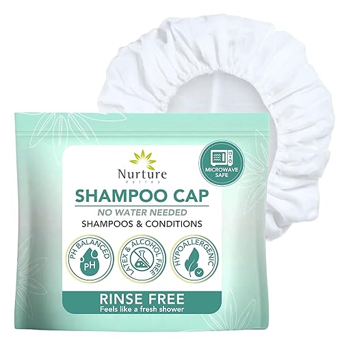 No Water Rinse Free Shampoo Cap by Nurture | Microwavable Hair Washing & Conditioning Shower Caps | Waterless Bathing | Disposable & Hypoallergenic