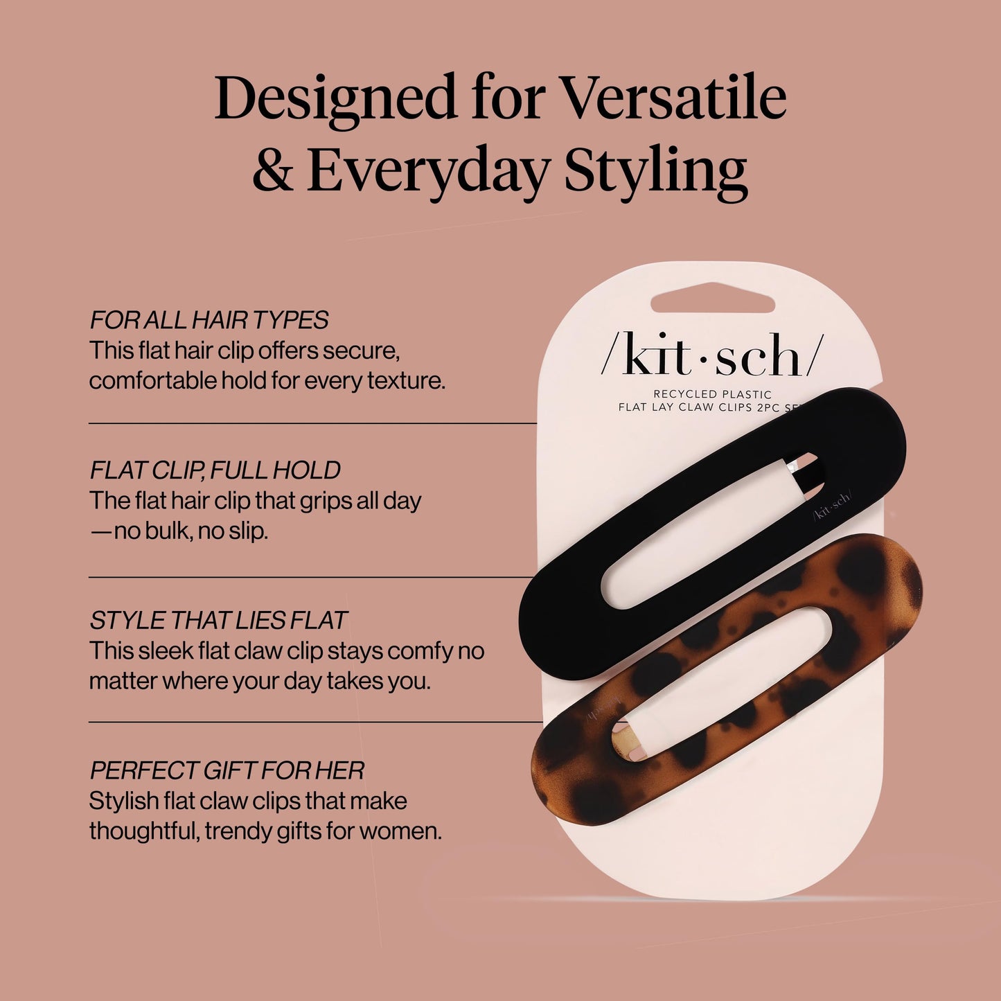 Kitsch Flat Hair Clips for Women - Strong Hold, No Slip Grip Flat Claw Clips For Secure and Comfortable Look | Durable Recycled Plastic Hair