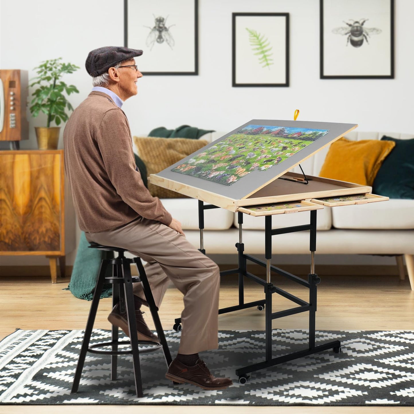 ALL4JIG 1500 Piece Puzzle Table with Legs – 25"x34" Adjustable Wooden Board with 3 Tilting Angles, 4 Drawers & Cover, Gift for Adults/Mom