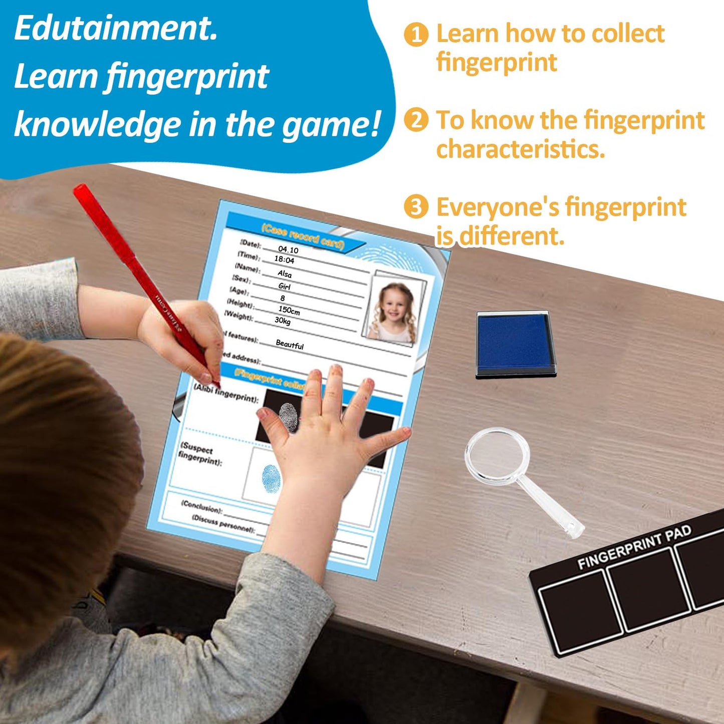 Detective Fingerprint Lab Kit for Kids – Fun STEM Science Experiment & Investigation Toy Gift for Boys & Girls Ages 6-12