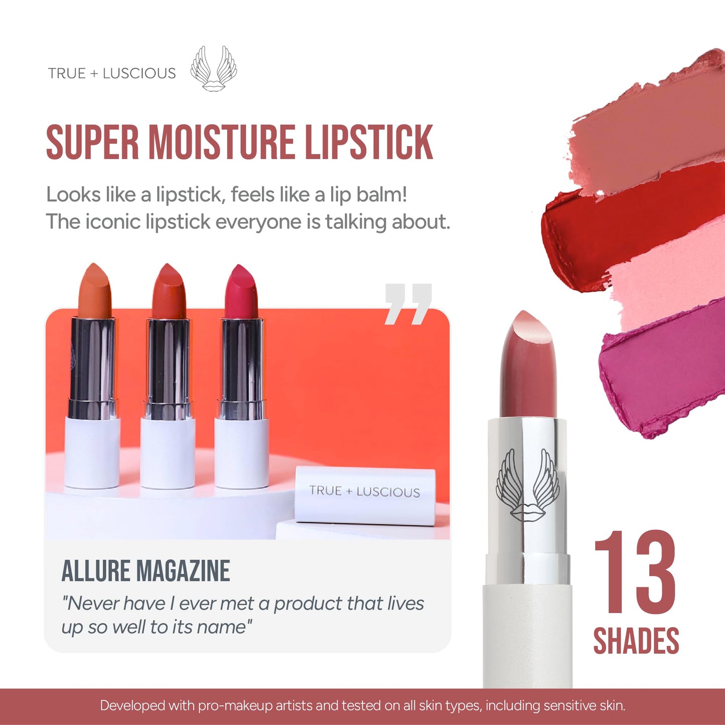 True + Luscious Super Moisture Lipstick | Satin Cream Lip Color for Lasting Hydration | Hyaluronic Acid Konjac Root Powder | Vegan Cruelty-Free