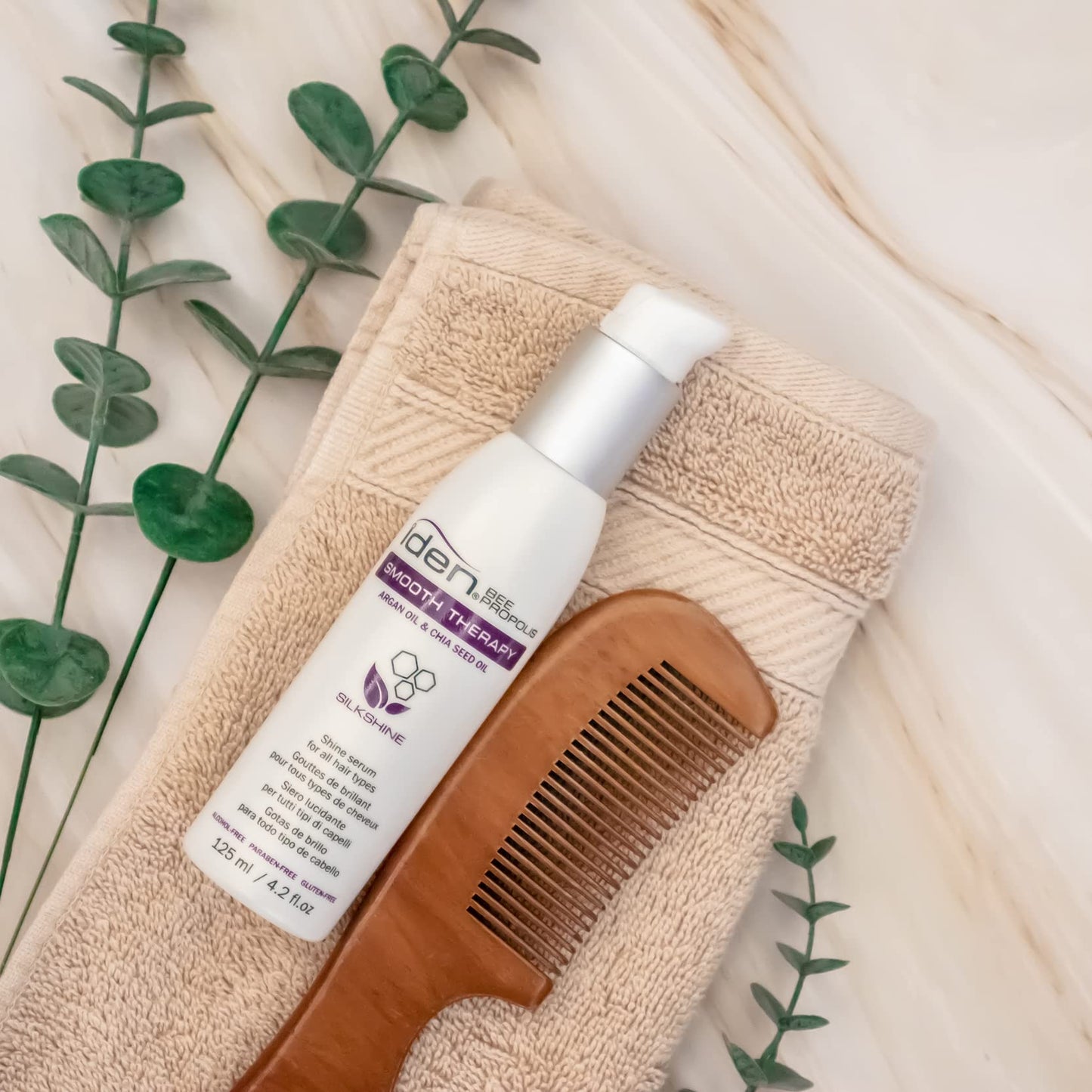 IDEN Bee Propolis Smooth Therapy Silkshine, Shine Serum, Controls Frizz, Argan Oil & Sweet Almond Oil, 4.2 fl.oz