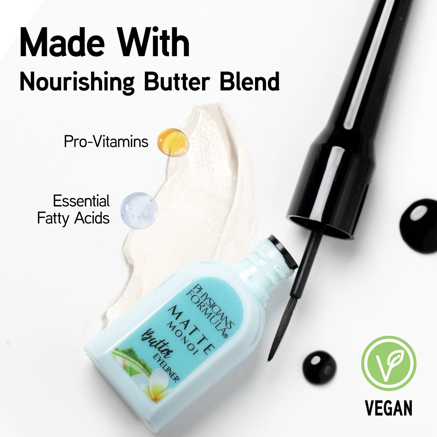 Physicians Formula Matte Monoi Butter Liquid Matte Eyeliner, Eye Makeup, Dermatologist Tested, Black, Brush Eye Liner