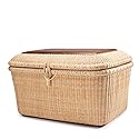 Teng Tian Nantucket baskets, Rectangular Handwoven rattan Storage Basket Set with Lid for Shelves and Home Boxes for Organizer (L)