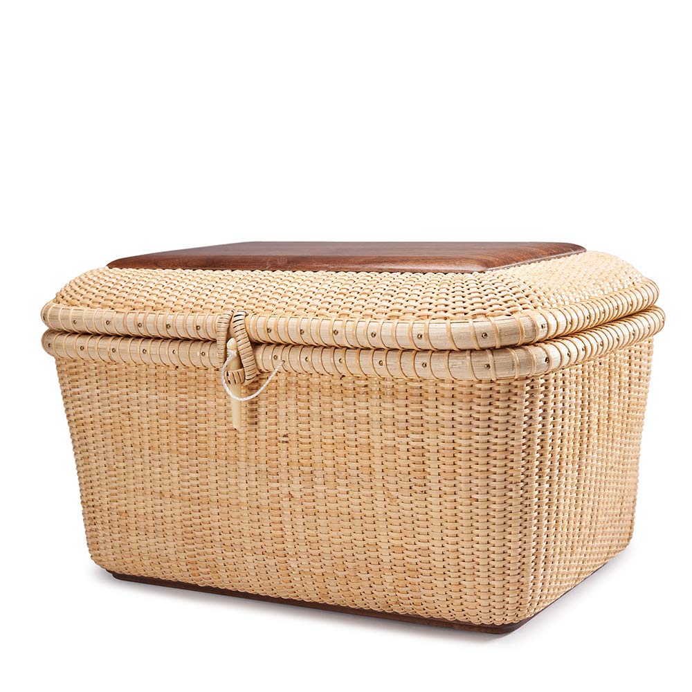 Teng Tian Nantucket baskets, Rectangular Handwoven rattan Storage Basket Set with Lid for Shelves and Home Boxes for Organizer (L)