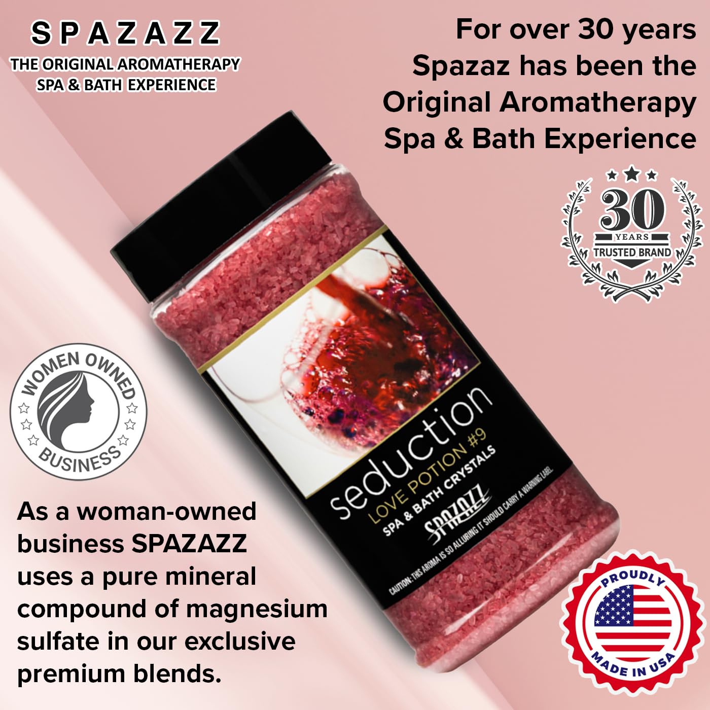 Spazazz Couples Romance Gift Set- Hot Tub Aromatherapy Spa Crystals with Minerals, 17-Ounce, Love Potion No.9 Seduction | Bath Salts Scents