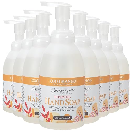 Ginger Lily Farms Botanicals All-Purpose Foaming Hand Soap Refill, Coco Mango, 100% Vegan & Cruelty-Free, Coconut Mango Scent, 20 Fl Oz (Pack of 8)
