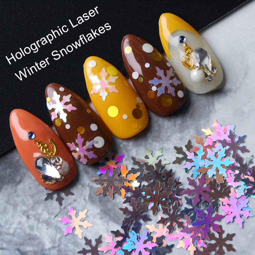 Snowflake Glitter Nail Sequins - 12 Grids 3D Colorful Christmas Holographic Nail Flakes Glitter Confetti Sticker Decals Manicure Nail Design Makeup