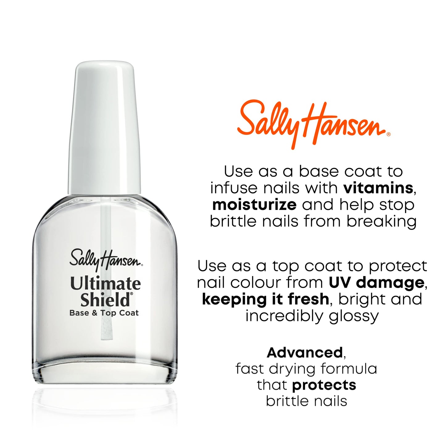 Sally Hansen Nail Treatment Ultimate Shield® Base & Top Coat | Strengthens & Protects Nails | Long-Lasting Clear Finish | Nail Strengthener