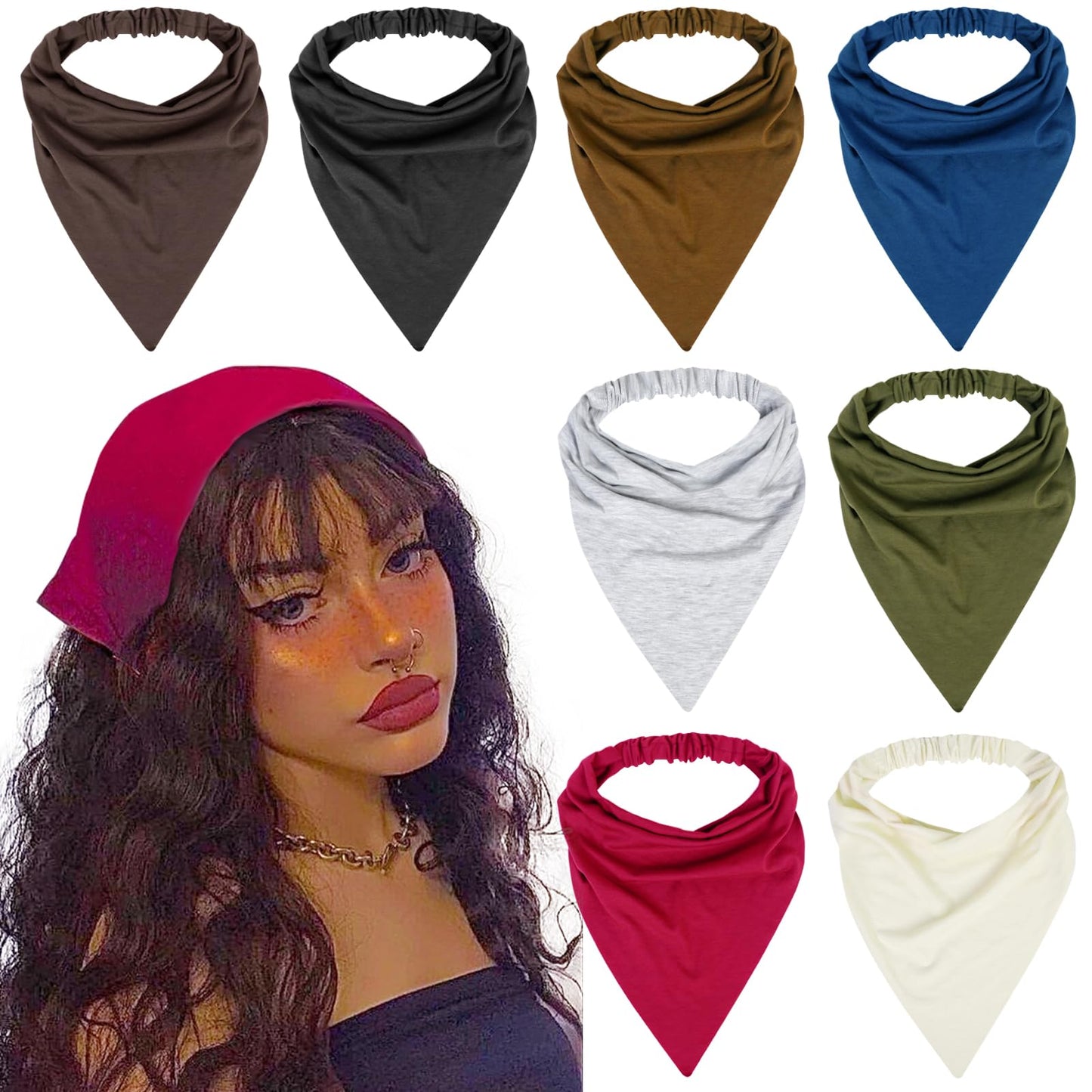 WOVOWOVO 8 Pcs Hair Scarf Headband for Women Girls Non Slip Elastic Boho Triangle Head Scarf Bandana (Adequately Nice) Beauty and Personal Care WOVOWOVO