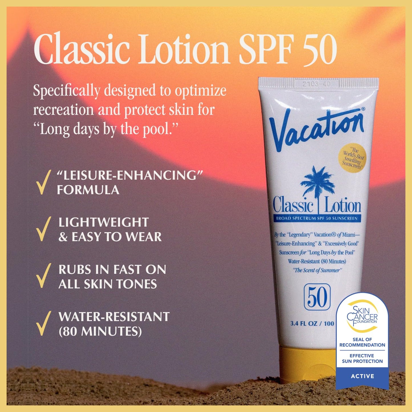 Vacation Classic SPF 50 Sunscreen Lotion and Air Freshener Bundle, 3.4 Fluid Ounces - Invisible, No White Cast, Water-Resistant, Dermatologist-Tested Beauty and Personal Care VACATION