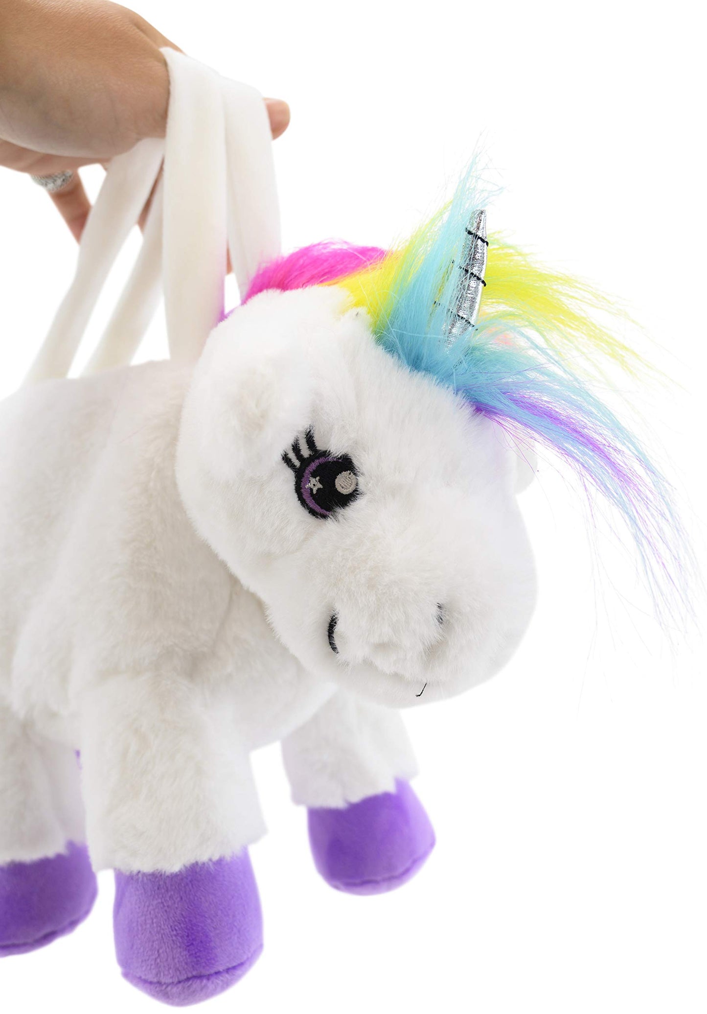 PLUSHIBLE BRIDGING MILES WITH SMILES Unicorn Stuffed Animal for Kids (Poppy Purse) - Purple,Rainbow,Silver